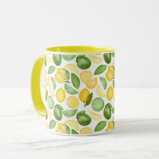 Lemons Limes Leaves Pattern Green Coffee Mok (Voorkant links)