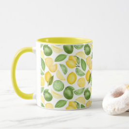 Lemons Limes Leaves Pattern Green Coffee Mok