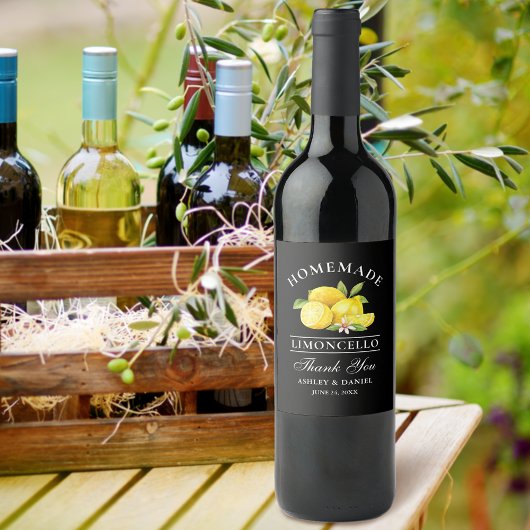 Lemons Limoncello Bedankt Black Fleslabels Wijn Etiket