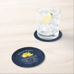 Lemons Limoncello Wedding Blue Faux Wood Ronde Kartonnen Onderzetter<br><div class="desc">Elegant Waterverf Lemons Greenery Homemade Limoncello Wedding Hartelijk dank Onderzetters - Rustisch Blue Wood</div>