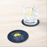 Lemons Limoncello Wedding Blue Faux Wood Ronde Kartonnen Onderzetter<br><div class="desc">Elegant Waterverf Lemons Greenery Homemade Limoncello Wedding Hartelijk dank Onderzetters - Rustisch Blue Wood</div>