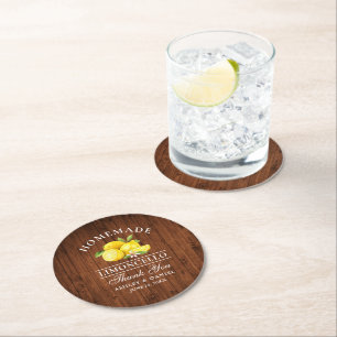 Lemons Limoncello Wedding Faux Wood Ronde Kartonnen Onderzetter