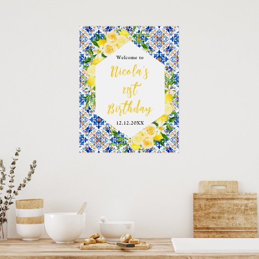 Lemons Mediterranean Birthday Welcome Poster (Keuken)