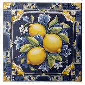 Lemons Mediterranean Dark Blue Italian Folk Art Tegeltje (Voorkant)