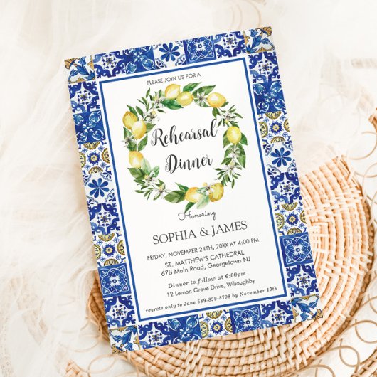 Lemons Mosaic Tegel Mediterranean Rehearsal Dinner Kaart