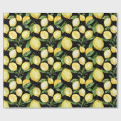 Lemons naadloos patroon op zwarte achtergrond cadeaupapier (Vlak)