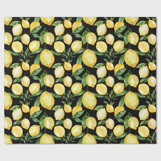 Lemons naadloos patroon op zwarte achtergrond cadeaupapier (Vlak)