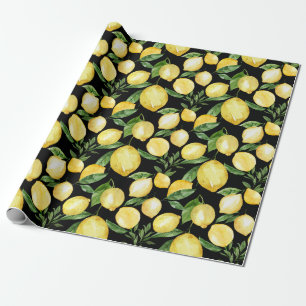 Lemons naadloos patroon op zwarte achtergrond cadeaupapier