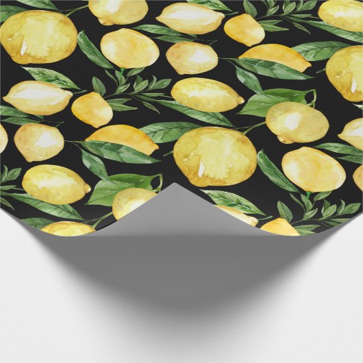 Lemons naadloos patroon op zwarte achtergrond cadeaupapier (Hoek)