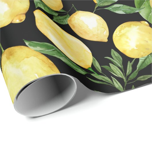 Lemons naadloos patroon op zwarte achtergrond cadeaupapier (Rol Hoek)