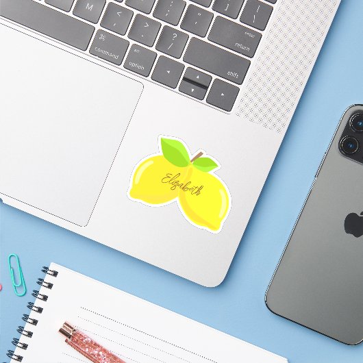 Lemons Naam in Cursief Sticker (Laptop met iPhone)