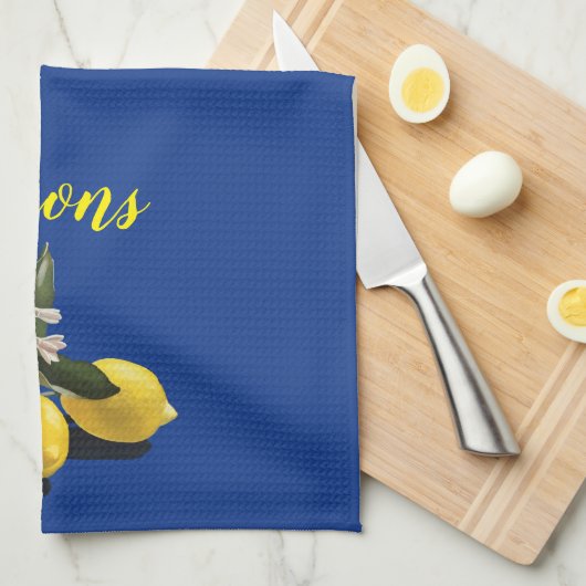 Lemons Navy Blue Kitchen Towel Theedoek (Quarter Fold)