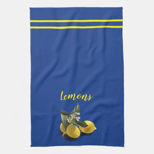 Lemons Navy Blue Kitchen Towel Theedoek (Verticaal)