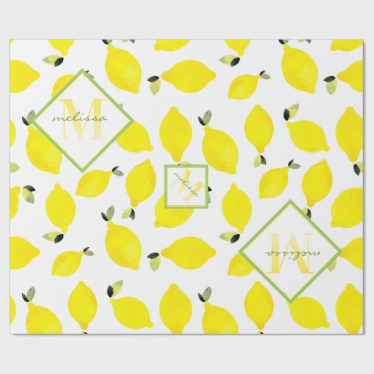 Lemons Ombre Monogram in Bright Geel Groen Wit Cadeaupapier (Vlak)