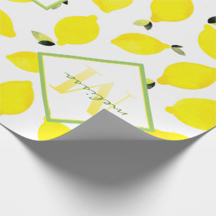 Lemons Ombre Monogram in Bright Geel Groen Wit Cadeaupapier