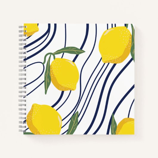 Lemons op Blue Curved Botanical Gift Summer Party Notitieboek (Voorkant)