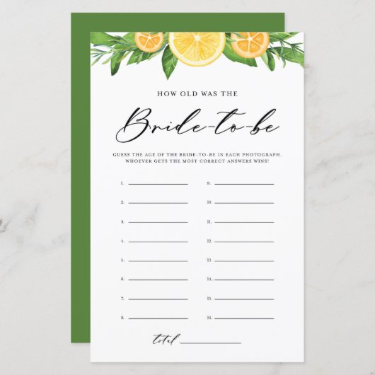 Lemons & Oranges How Old was the Bride Photo Game (Voorkant / Achterkant)
