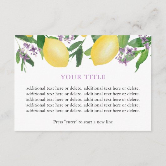 Lemons Paarse Vrijgezellenfeest Registry of Detail Informatiekaartje (Achterkant)