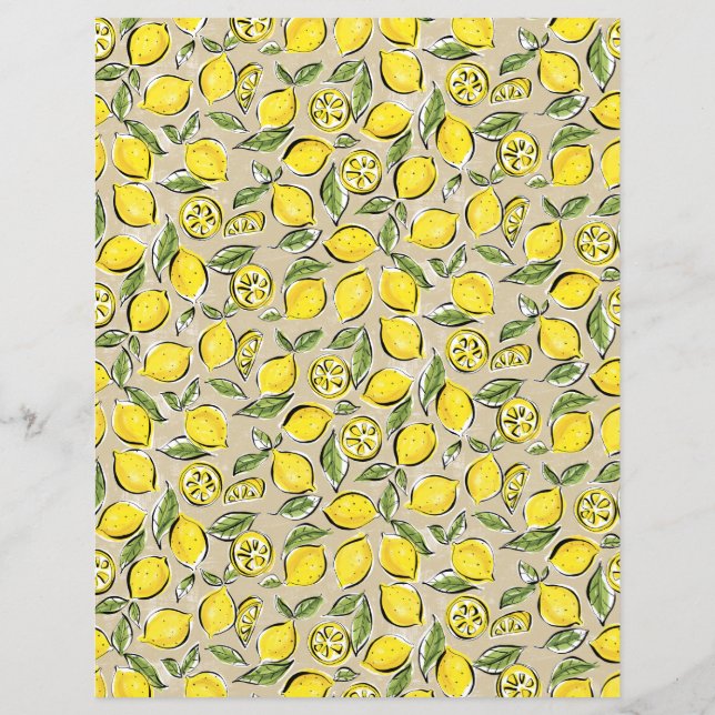 Lemons Pattern Yellow Black Tan Paper Blad (Achterkant)