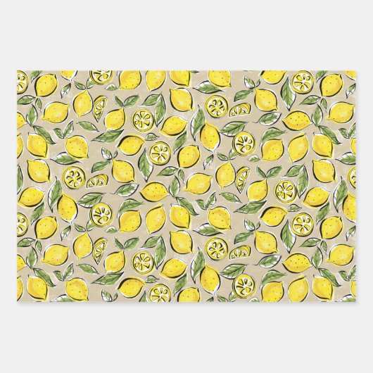 Lemons Pattern Yellow Inpakpapier Vel (Voorkant 3)