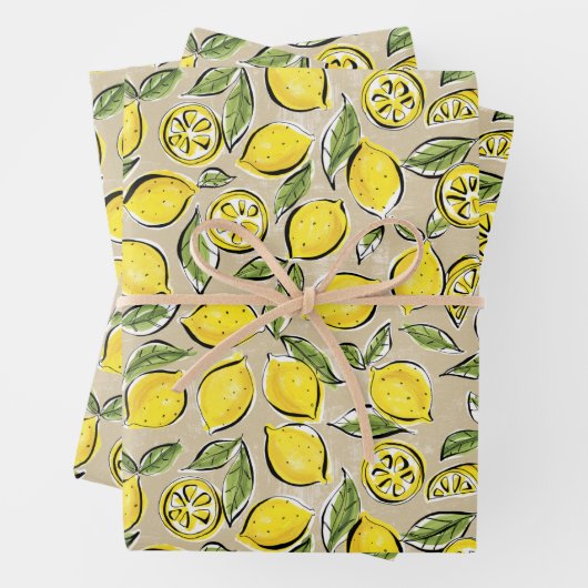 Lemons Pattern Yellow Inpakpapier Vel (In situ)