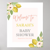 Lemons Pink Floral Baby shower Welkomstbord Poster (Voorkant)