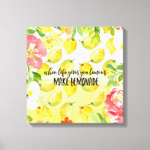 Lemons Pink floral ombre waterverf Canvas Afdruk