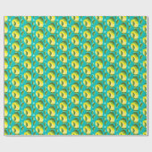 Lemons Polka Dot: blauwe achtergrond. Cadeaupapier (Vlak)