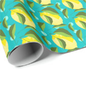 Lemons Polka Dot: blauwe achtergrond. Cadeaupapier (Rol Hoek)