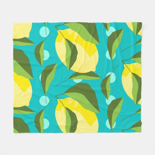 Lemons Polka Dot: blauwe achtergrond. Fleece Deken (Voorkant (Horizontaal))