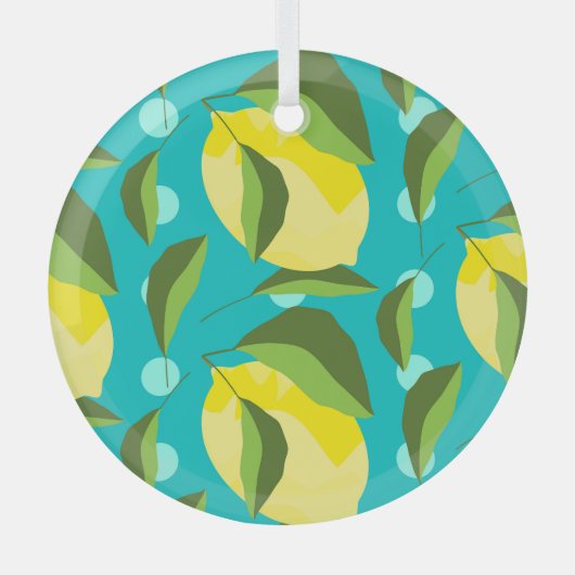 Lemons Polka Dot: blauwe achtergrond. Glas Ornament (Voorkant)