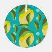 Lemons Polka Dot: blauwe achtergrond. Glas Ornament (Achterkant)