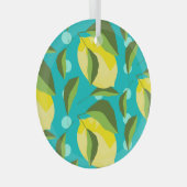 Lemons Polka Dot: blauwe achtergrond. Glas Ornament (Voorkant Rechts)