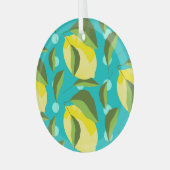 Lemons Polka Dot: blauwe achtergrond. Glas Ornament (Voorkant links)