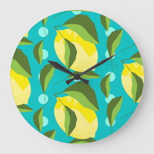 Lemons Polka Dot: blauwe achtergrond. Grote Klok