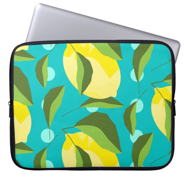 Lemons Polka Dot: blauwe achtergrond. Laptop Sleeve (Voorkant)