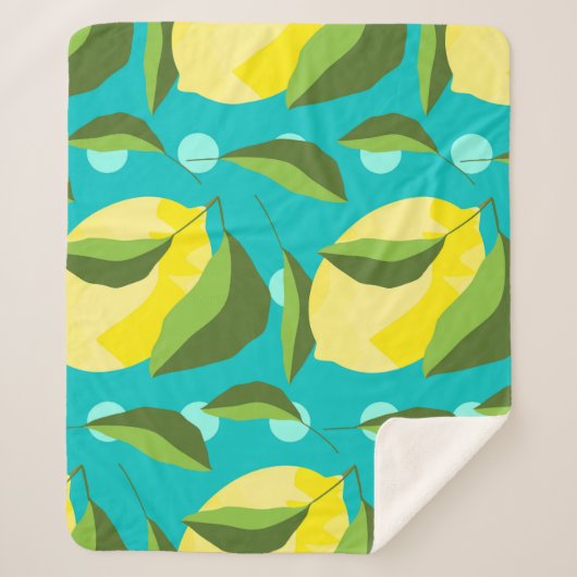 Lemons Polka Dot: blauwe achtergrond. Sherpa Deken (Voorkant)