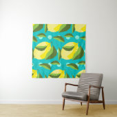 Lemons Polka Dot: blauwe achtergrond. Wandkleed (In Situ (horizontaal))