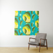 Lemons Polka Dot: blauwe achtergrond. Wandkleed (In situ)