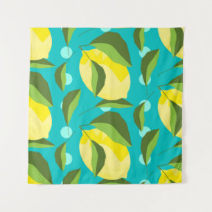 Lemons Polka Dot: blauwe achtergrond. Wandkleed