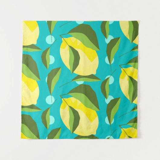 Lemons Polka Dot: blauwe achtergrond. Wandkleed (Voorkant)