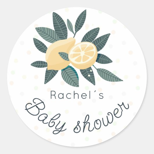 Lemons polkadots baby shower ronde sticker (Voorkant)
