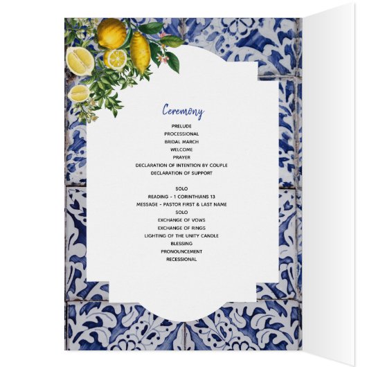 Lemons Portugese Tegels Wedding Order of Service (Binnen (Links))