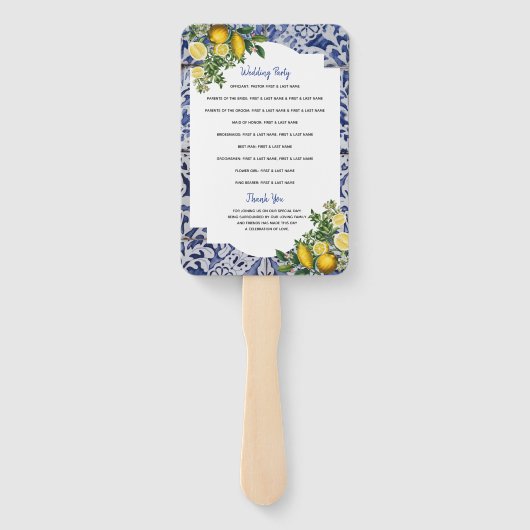 Lemons Portugese Tegels Wedding Programme Handwaaier (Achterkant)