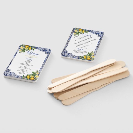 Lemons Portugese Tegels Wedding Programme Handwaaier (Niet-gemonteerd)