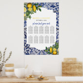 Lemons Portugese Tegels Wedding Seating Chart Poster (Keuken)