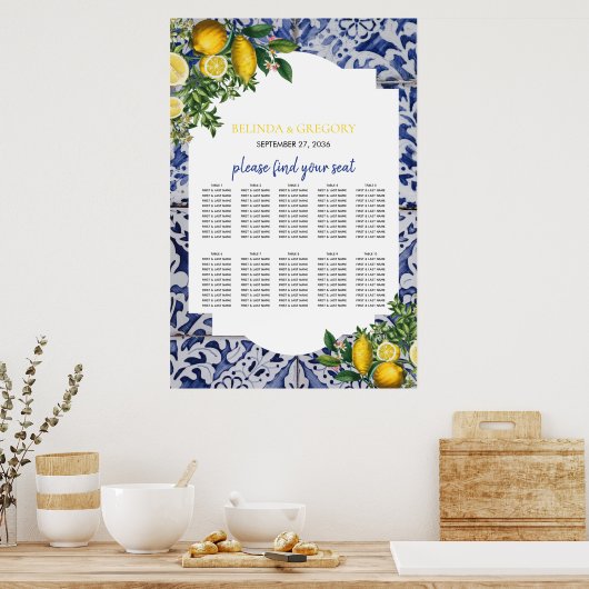 Lemons Portugese Tegels Wedding Seating Chart Poster (Keuken)
