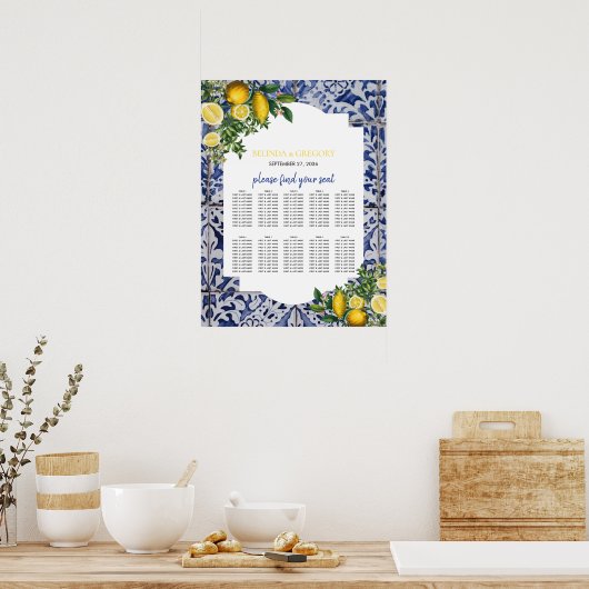 Lemons Portugese Tegels Wedding Seating Chart Poster (Keuken)