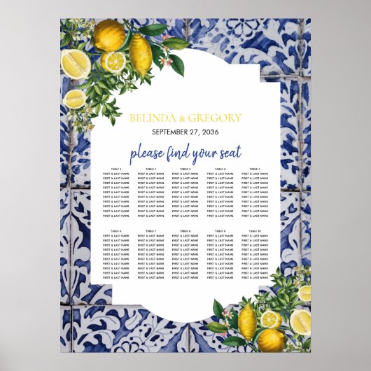 Lemons Portugese Tegels Wedding Seating Chart Poster (Voorkant)