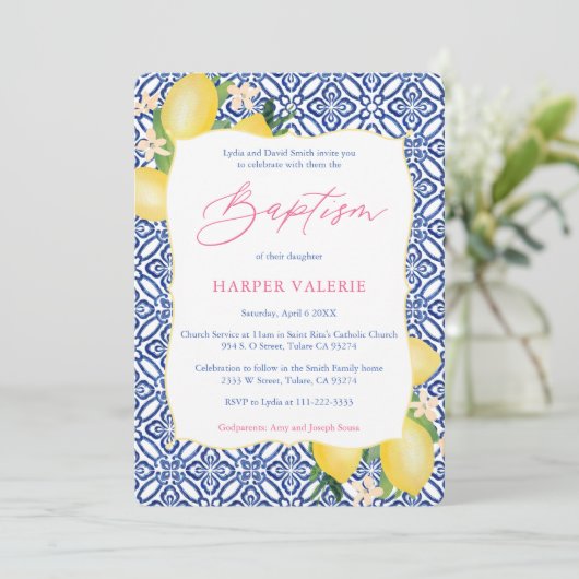 Lemons Positano Italiaanse Tegels Girl Baptism Par Kaart (Staand voorkant)